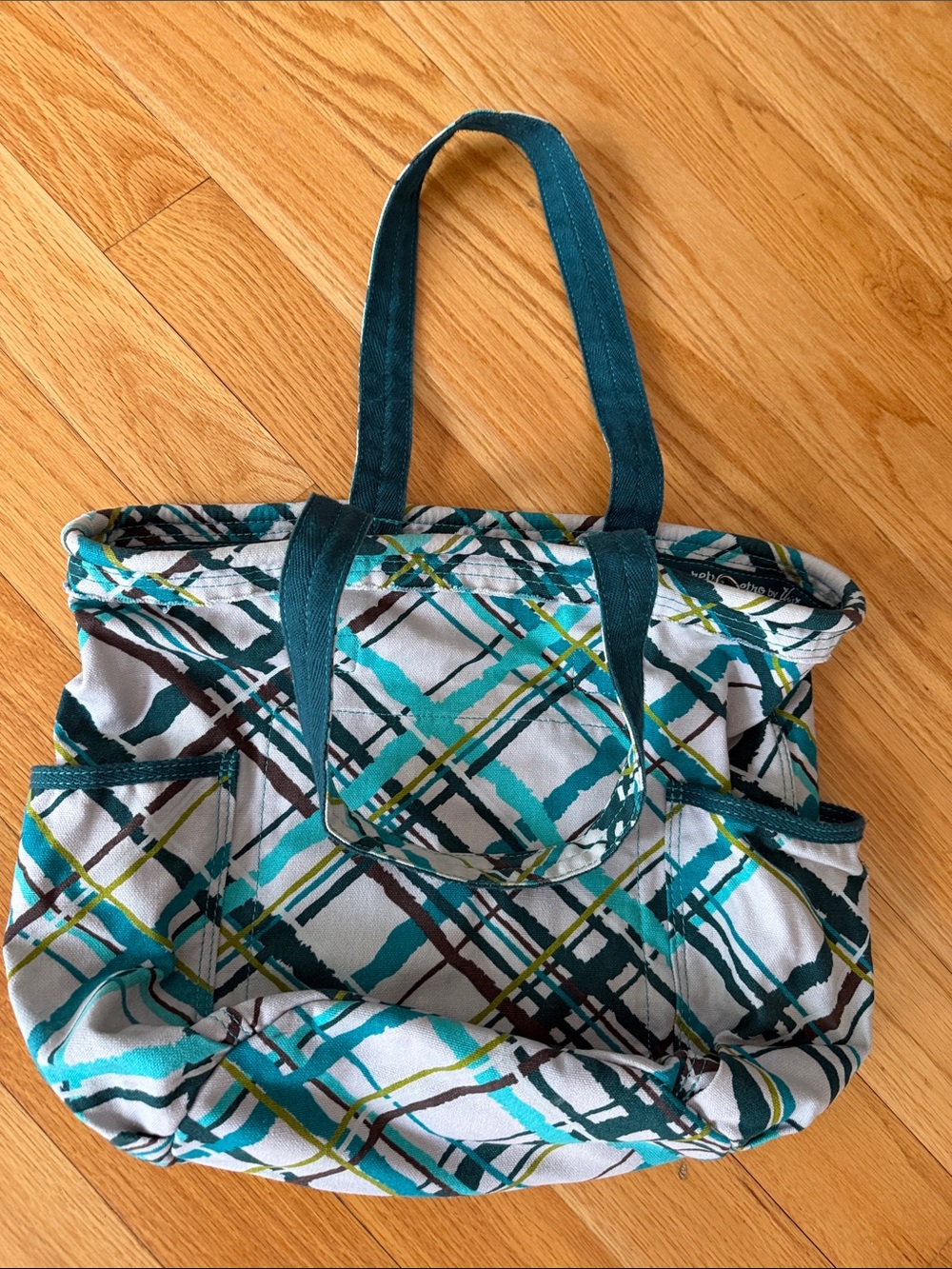 thirty-one Teal Plaid Canvas Tote with Teal Straps